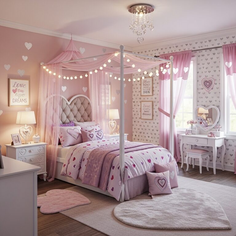 12 Heart-Themed Princess Bedroom Ideas for Girls to Create a Magical Dream Room