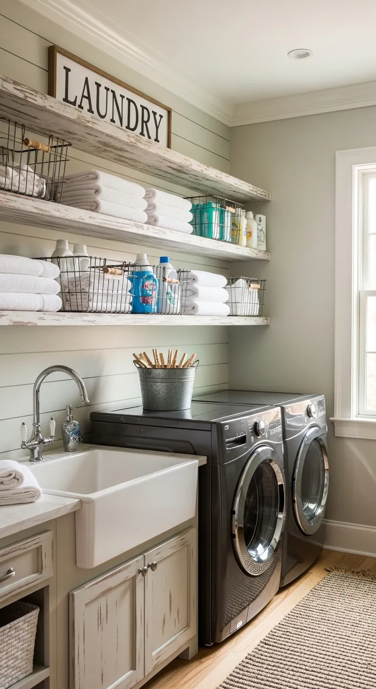 22 Laundry Room Shelves Ideas That Maximize Storage While Adding Farmhouse Charm and Function