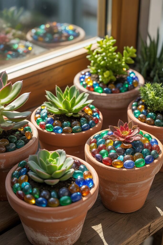 27. Use Glass Gems to Top Potted Plants