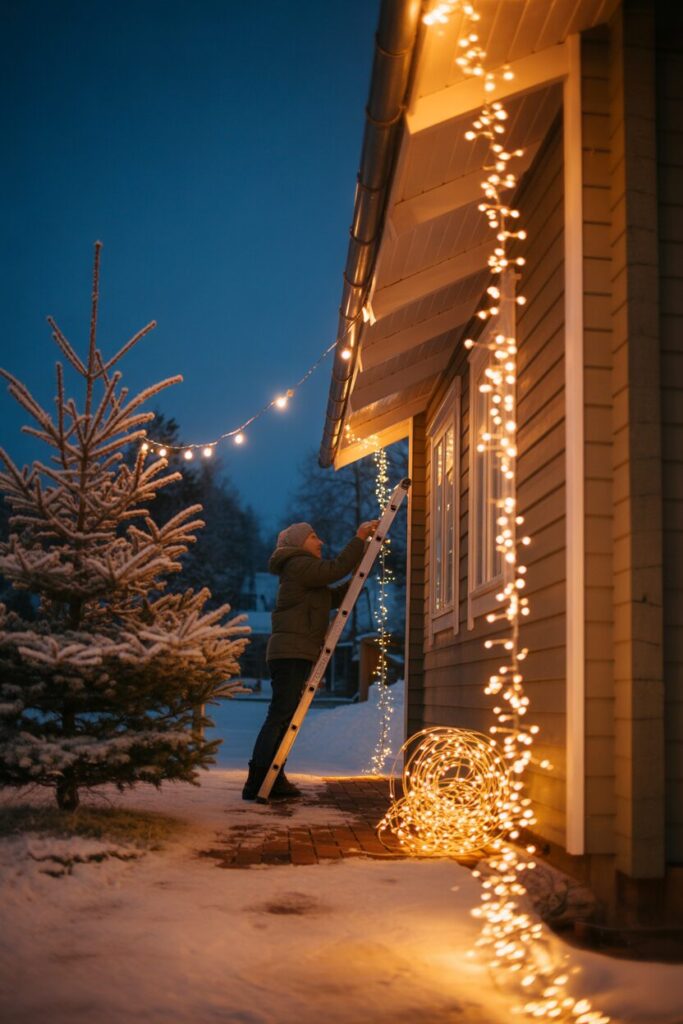 18. String Christmas Lights for Evening Ambiance