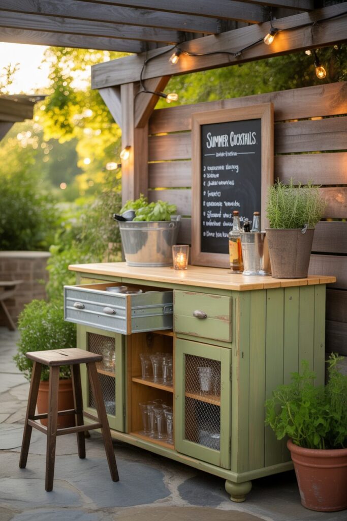 15. Repurpose an Old Dresser as an Outdoor Bar